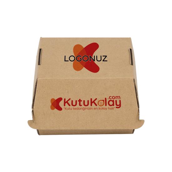 Tekli hamburger Kutusu 12 x 12 x 8.5 cm Kraft Oluklu (Özel Baskılı)